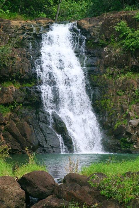 Waimea Falls Waterfall in Hawaii Stock Image - Image of pond, water: 15934719