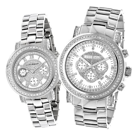 His and Hers Luxurman Oversized Diamond Watch Set 4.5ct 967767