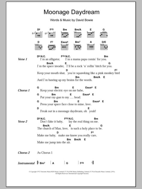 Moonage Daydream - Guitar Chords/Lyrics | zZounds