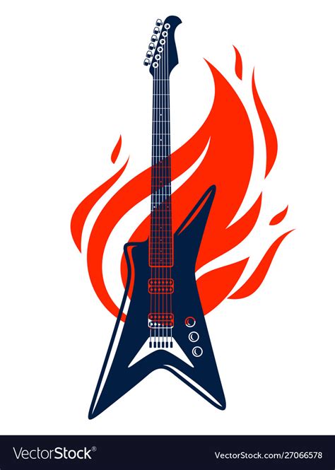 Electric guitar on fire hot rock music Royalty Free Vector