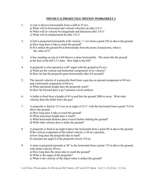 Projectile Motion Worksheet With Answers – Zip Worksheet