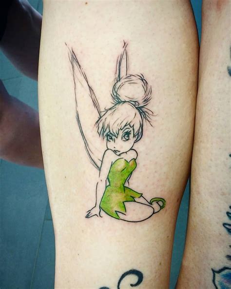 Sketch style Tinkerbell today... Thanks @lutzclarke 💚!!! #disneytattoo #tinkerbell #sketchtattoo ...