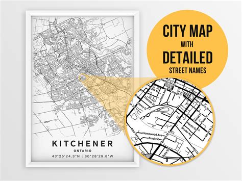 Printable Map of Kitchener Ontario Canada With Street Names - Etsy