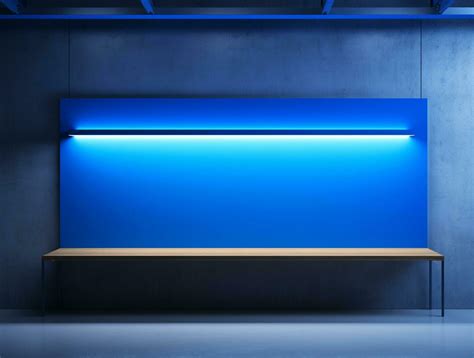 Empty blue neon light modern interior wall background front view Ai ...