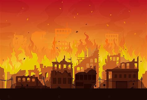 City In Fire Destroyed Burn Background, Catastrophe, Destruction ...