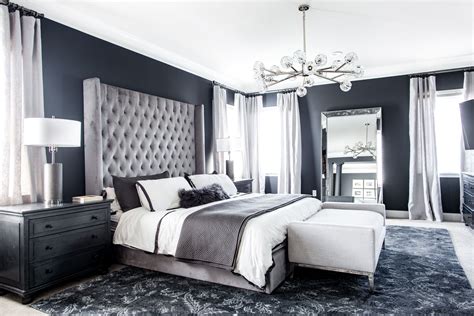 Master bedroom, charcoal walls, contemporary interior design by Design Bar Detroit | Black walls ...