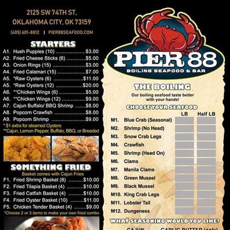 Pier 88 Boiling Seafood & Bar OKC menu in Oklahoma City, Oklahoma, USA