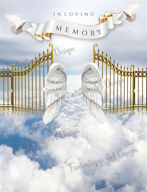 Blue in Loving Memory Background, Gold Heavens Gate PNG Rest in Peace Design, Memorial Stairs to ...