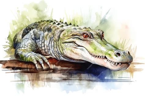 Premium AI Image | Watercolor alligator illustration on white background