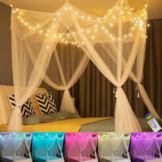 White Bed Canopy with 18 Colors Star Lights