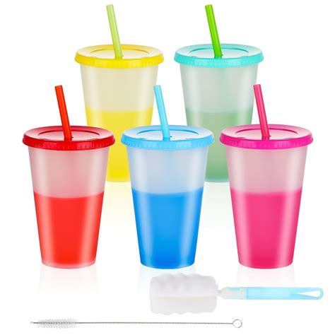 16 oz BPA Free Clear Plastic Cups With Lids & Straws for Iced Cold Drinks Coffee Tea Smoothie ...