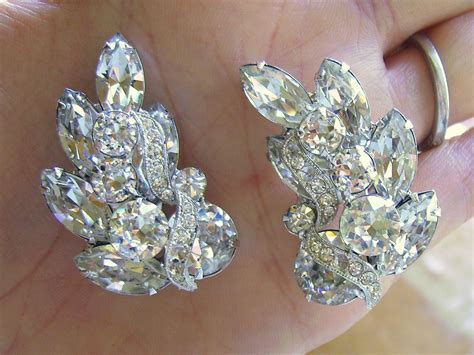 Vintage Eisenberg Clear Rhinestone Clip Earrings from chelseaantiques on Ruby Lane