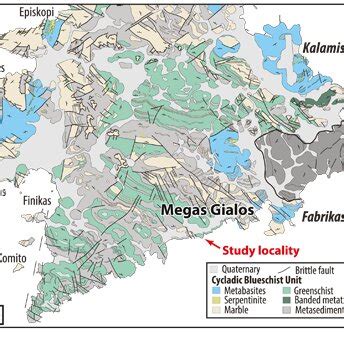 (a) Simplified geologic map of the Cycladic Islands, Greece. (b ...