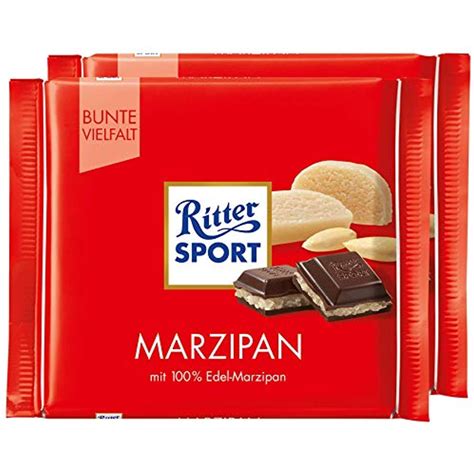 Ritter Sport Marzipan Dark Chocolate Bar Candy Original German Chocolate 100g/3.52oz (Pack of 2 ...