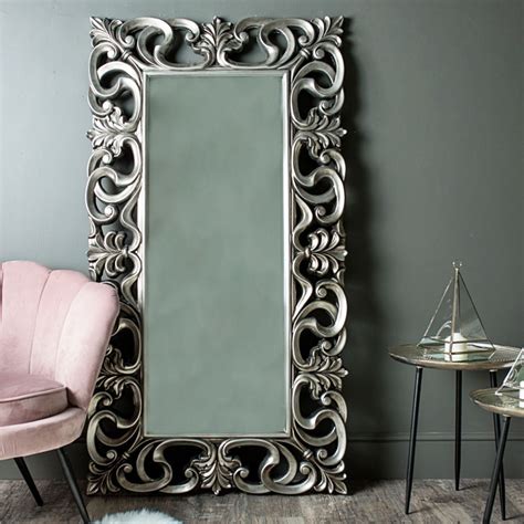 Large Ornate Silver Wall / Floor Mirror 90cm x 168cm