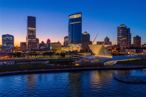 Milwaukee Skyline Aerial At Sunset With Shore - Sunbelt Midwest