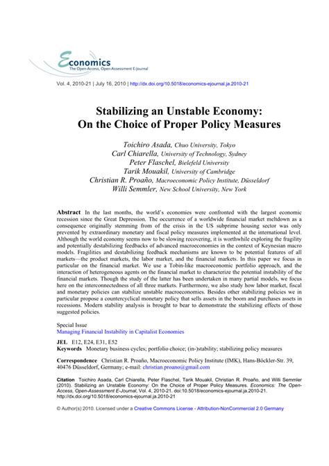 (PDF) Stabilizing an Unstable Economy: On the Choice of Proper Policy Measures