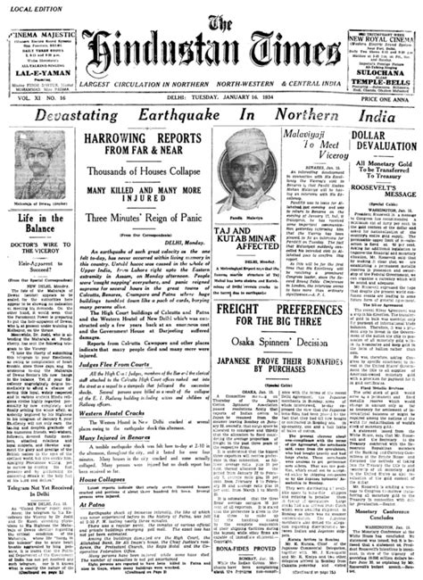 HT THis Day: Jan 16, 1934 – Devastating Earthquake In Northern India ...