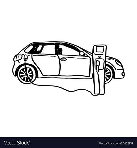 Electric car sketch hand drawn Royalty Free Vector Image