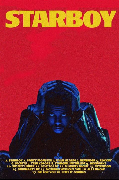 The Weeknd ‘Starboy’ Tracklist Poster | The weeknd poster, Music poster ideas, Music poster design