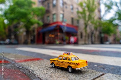 Vintage old Taxi toy in New York City most popular places. Classic ...