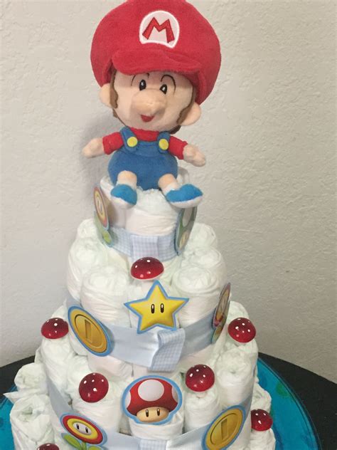 Baby Mario baby shower diaper cake | Baby shower diaper cake, Baby ...