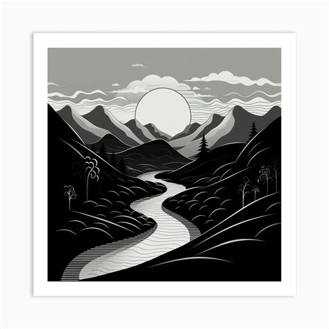 Design of river, Black And White Landscape Art Print by artistryhaven - Fy