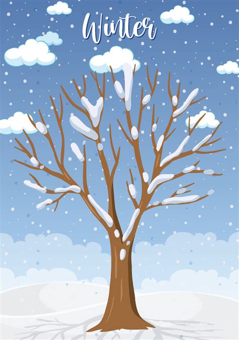 Winter season poster with snow covered tree 5059152 Vector Art at Vecteezy