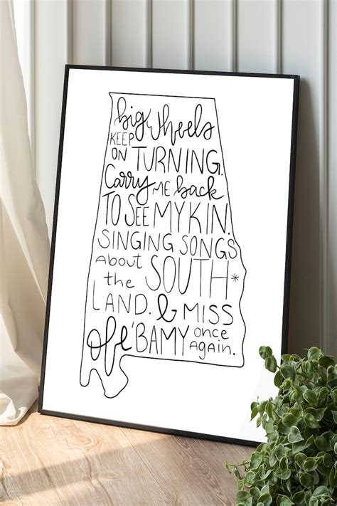 Sweet Home Alabama Print, Alabama Gift, Homeowner Gift, Song Print Lyrics, Alabama Decor ...