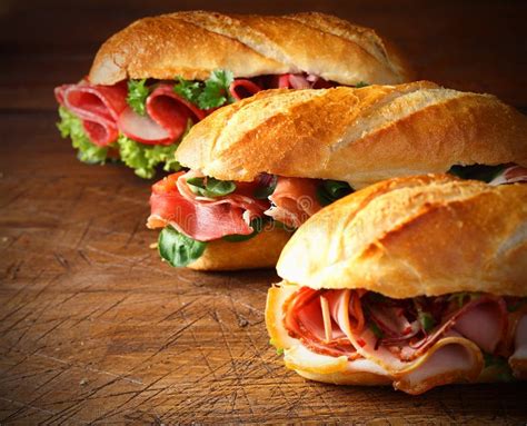 Assorted Delicious Baguette Sandwiches Stock Photo - Image of basil, food: 30351046