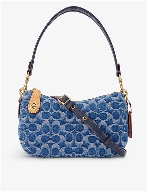 COACH Swinger Logo-print Denim Shoulder Bag in Blue | Lyst