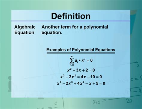 Definition--Equation Concepts--Algebraic Equation | Media4Math