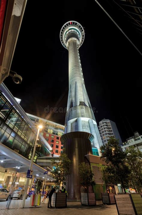 The Sky Tower in Auckland, New Zealand, Photographed at Night Editorial ...