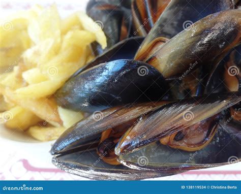 Close Up Image of Mussels and Fries Stock Photo - Image of belgium ...