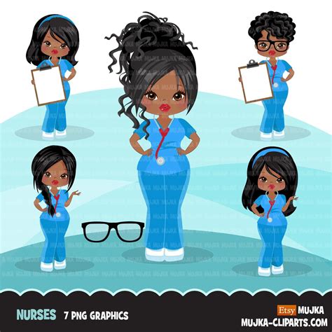 Black nurse clipart with scrubs African-American graphics | Etsy in ...