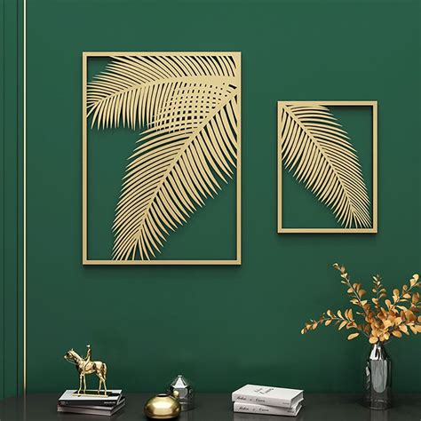 2 Pieces Metal Palm Leaf Gold Wall Decor Home Art Set