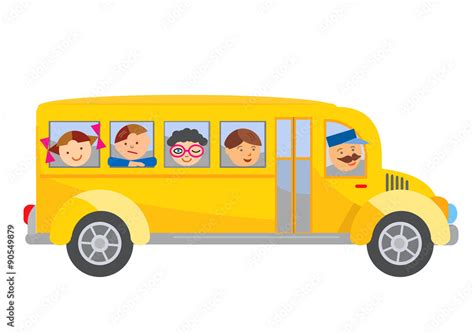 School bus cartoon. Cartoon of yellow school bus with children. Vector ...