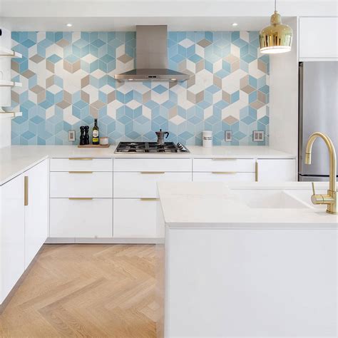 View White Kitchen With Blue Backsplash Gif - Design Kitchen Cabinet