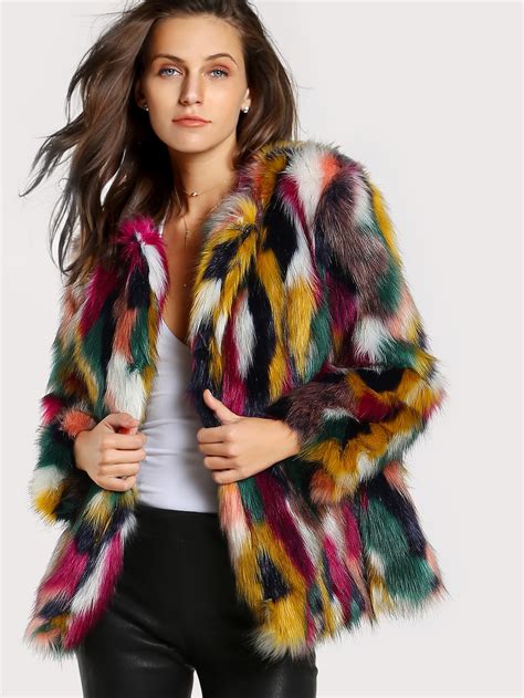 Colorful Faux Fur Coat EmmaCloth-Women Fast Fashion Online