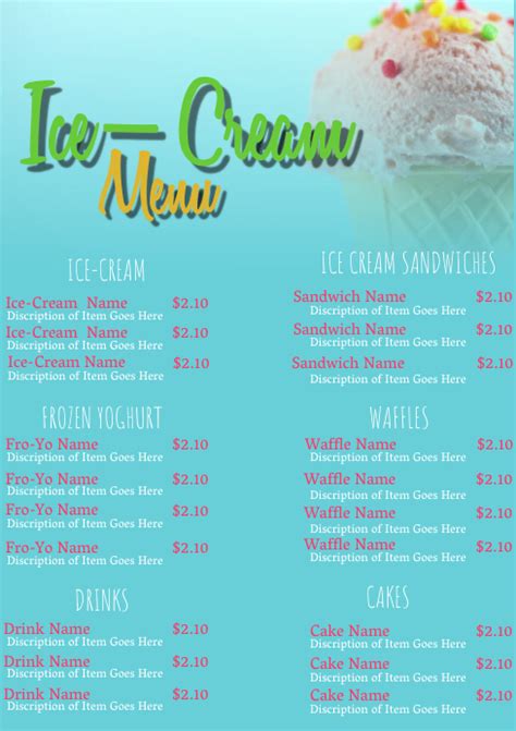 Ice-Cream Shop Restaurant Menu Flyer Template | PosterMyWall