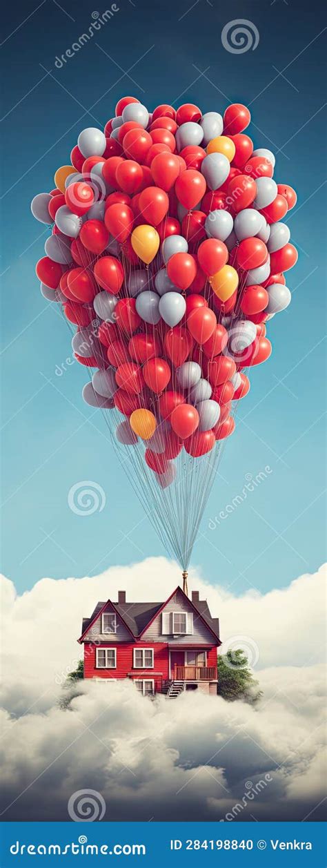 Flying House by Bunch of Colorful Balloons Stock Illustration - Illustration of generated ...