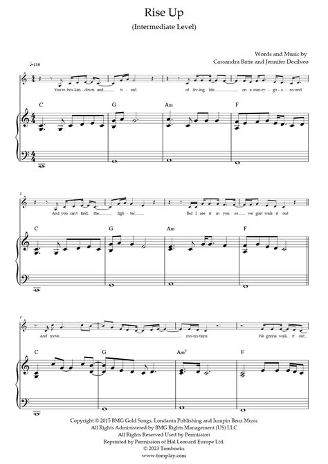 Rise Up (Intermediate Level, Solo Piano) (Andra Day) - Piano Sheet Music