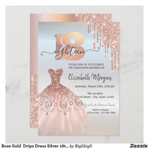 Rose Gold Drips Dress Silver 18th Birthday Invitation Bday Invitation ...