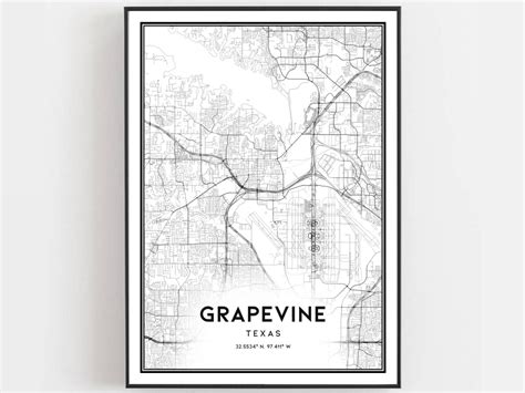 Grapevine Map Print, Grapevine Map Poster Wall Art, Tx City Map, Texas ...