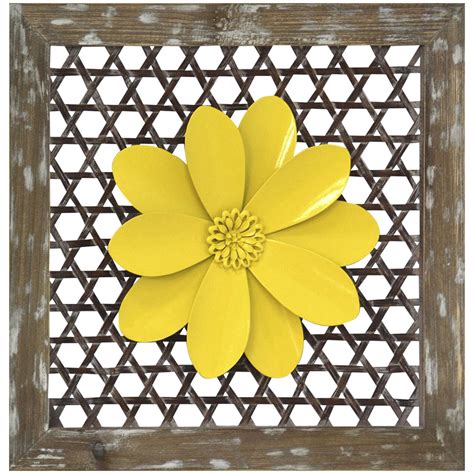 Yellow Metal Flower Framed Wall Art, 16" x 16" | At Home