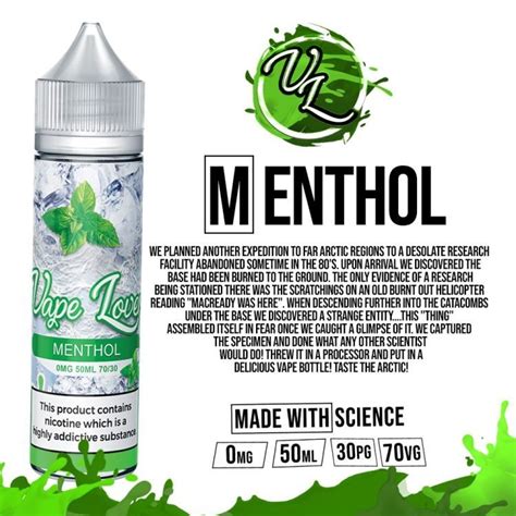 Vape Lovers Menthol 0 nicotine e-Liquid 70/30 VG/PG 50ml