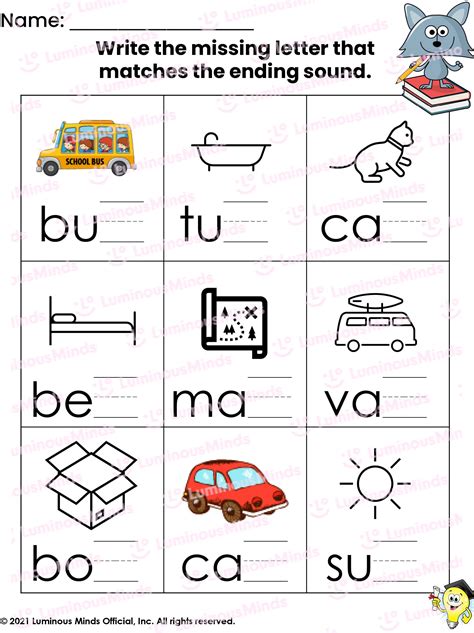 Ending Sounds Worksheet For Kindergarten