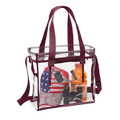 Deluxe Clear 12 x 12 x 6 Cross-Body Stadium Tote Bag with Zipper Closure and Interior Pocket ...