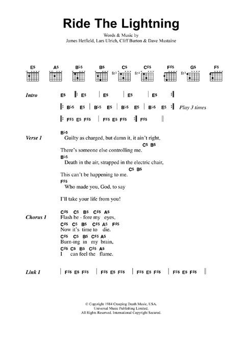 Ride The Lightning by Metallica - Guitar Chords/Lyrics - Guitar Instructor