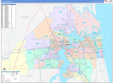 Duval County, FL Wall Map Color Cast Style by MarketMAPS